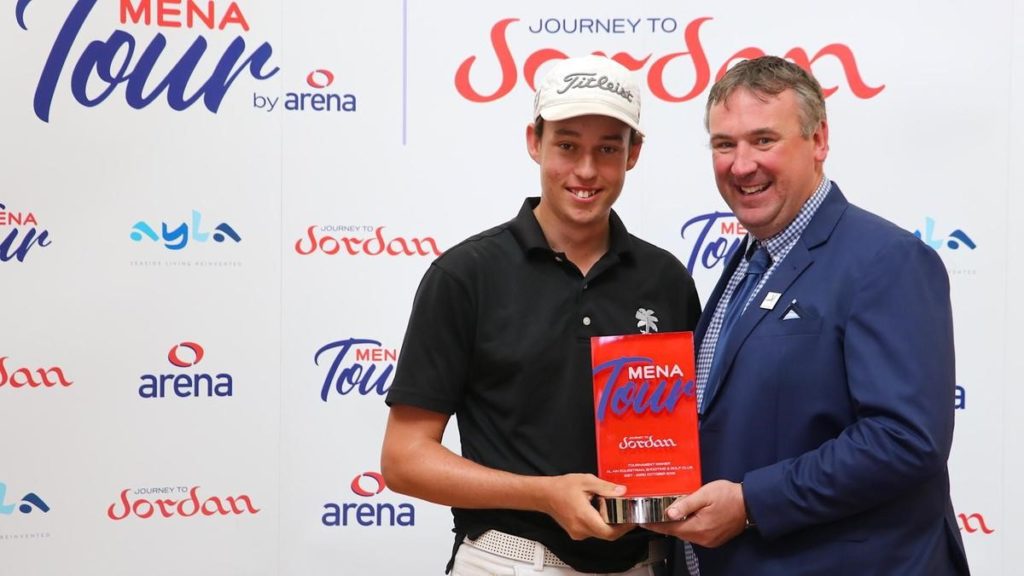 Josh Hill, 15, shot a stunning final round eight-under par 62 to finish on 17-under par 193 to win the Al Ain Open . Courtesy Mena Golf Tour